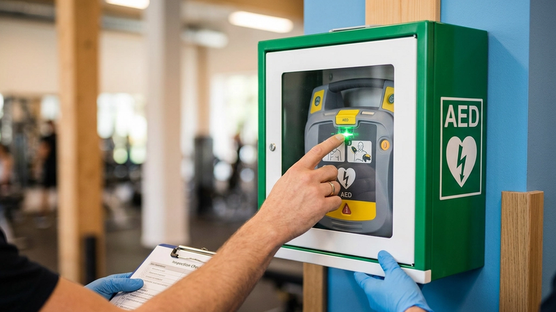 Controllo dello stato di un defibrillatore DAE a parete