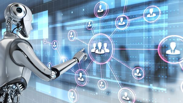 Robot selecting an icon of a group of people
