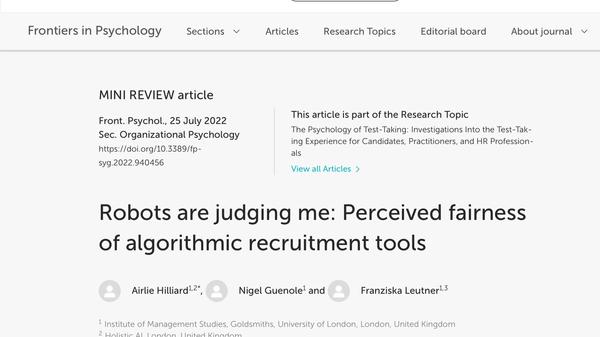 Screenshot of article published in Frontiers in Psychology