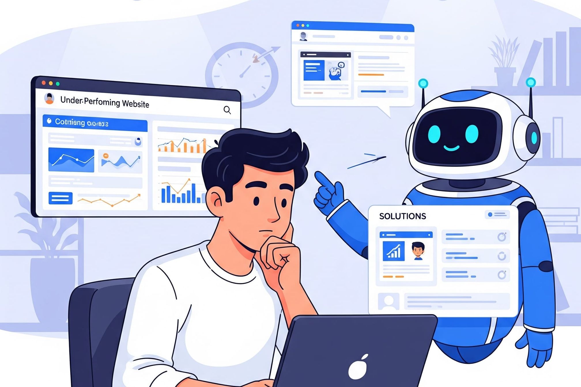 A small business owner uses an AI assistant to diagnose and fix problems on their website, turning it into a high-performance lead generation machine.