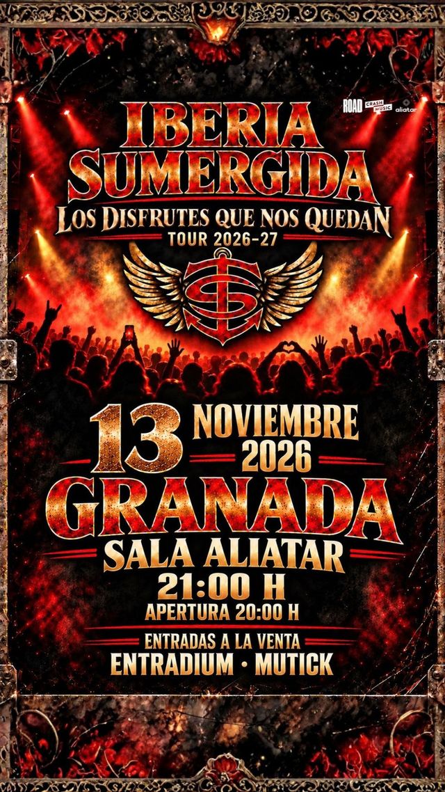 Cartel del concierto de Iberia Sumergida, tributo a Héroes del Silencio, en Sala Aliatar Granada.
