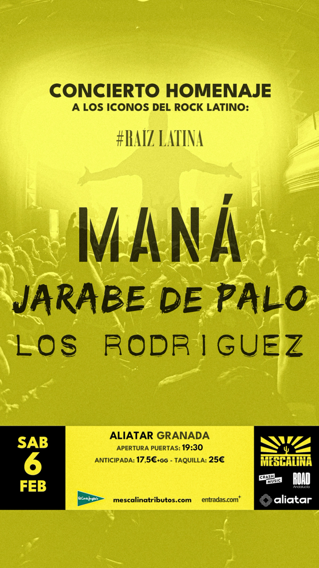 Cartel del concierto de Raíz Latina en Sala Aliatar, sábado, 6 de febrero de 2027.