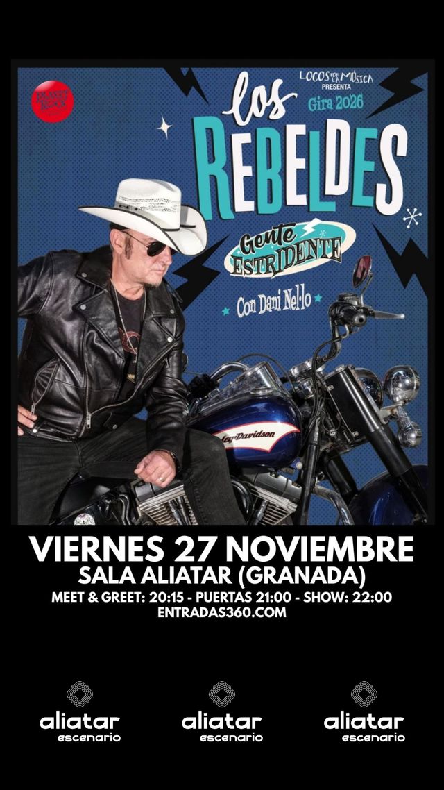 Cartel del concierto de Los Rebeldes en Sala Aliatar, viernes, 27 de noviembre de 2026.