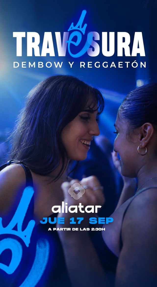 Cartel de Travesura en Sala Aliatar, fiesta de dembow y reggaetón en Granada con ambiente de discoteca.
