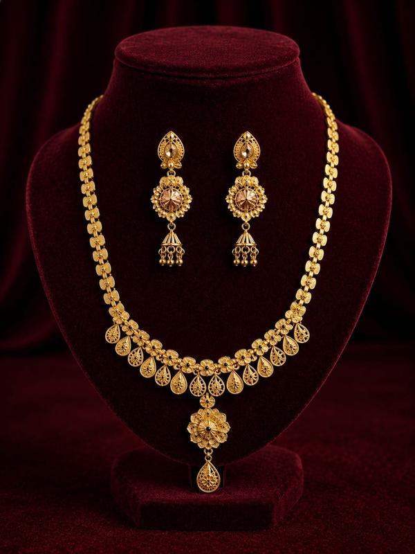 Floral Grace Gold Necklace Set