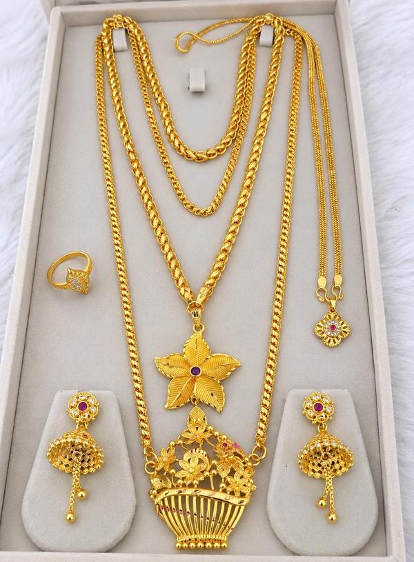 Aadhira Floral Elegance Gold-Finish Combo Set