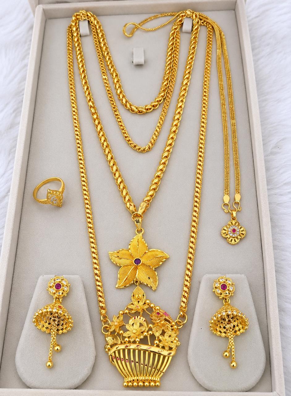 Aadhira Floral Elegance Gold-Finish Combo Set