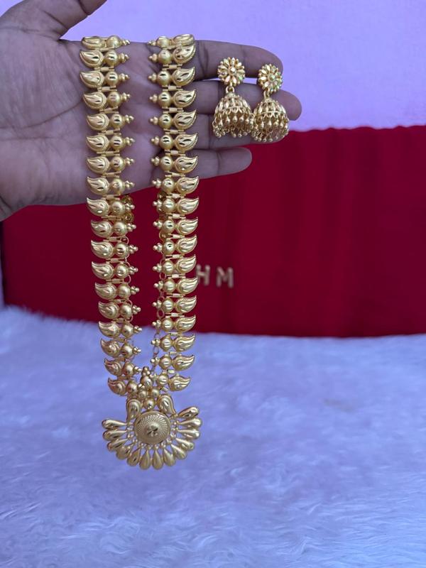 Traditional Antique Gold Haaram with Matching Jhumka Earrings
