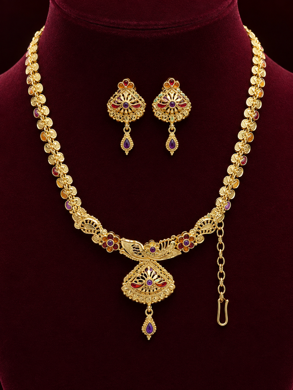 Royal Ruby Bloom Necklace Set