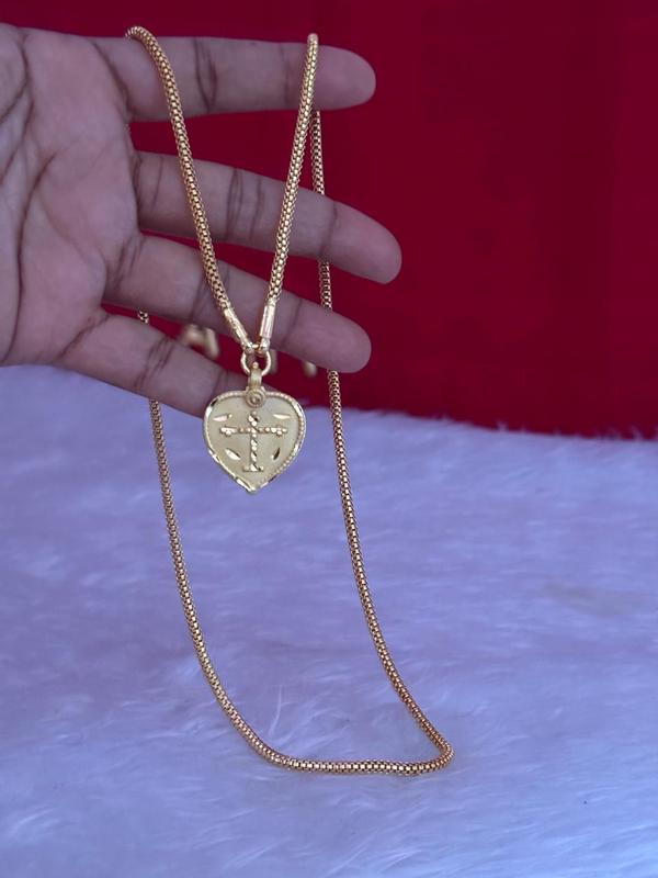 Heart Design Cross Pendant Gold-Covering Chain
