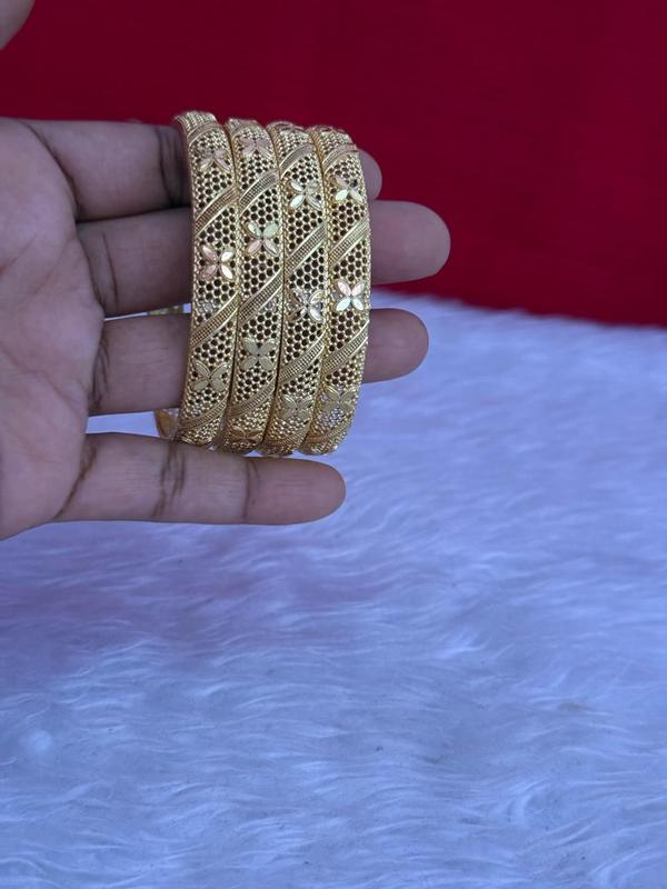 Floral Antique Gold-Covering Bangles