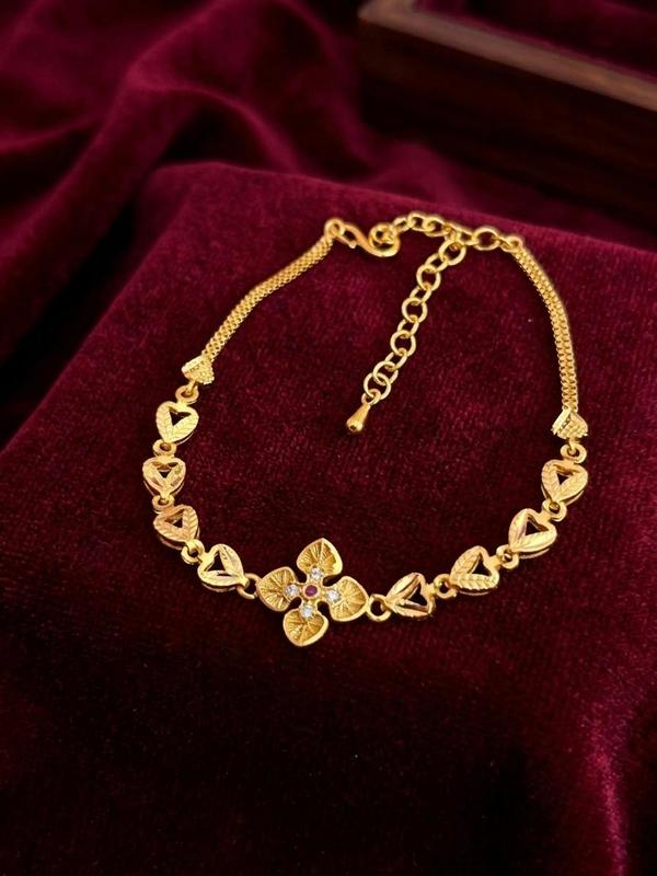 Floral Heart Design Gold Finish Bracelet