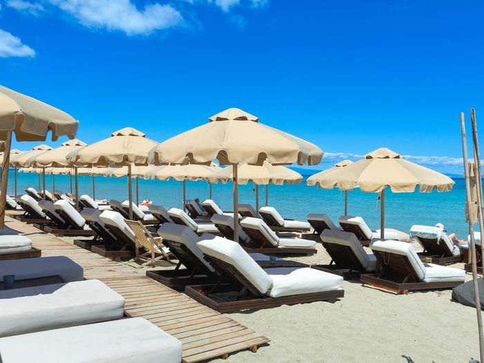 Sunbeds and umbrellas on the beach