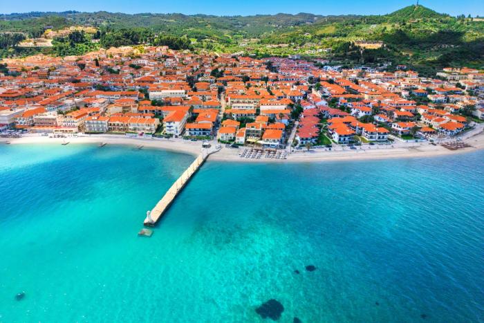 Aerial view of Pefkohori coastline