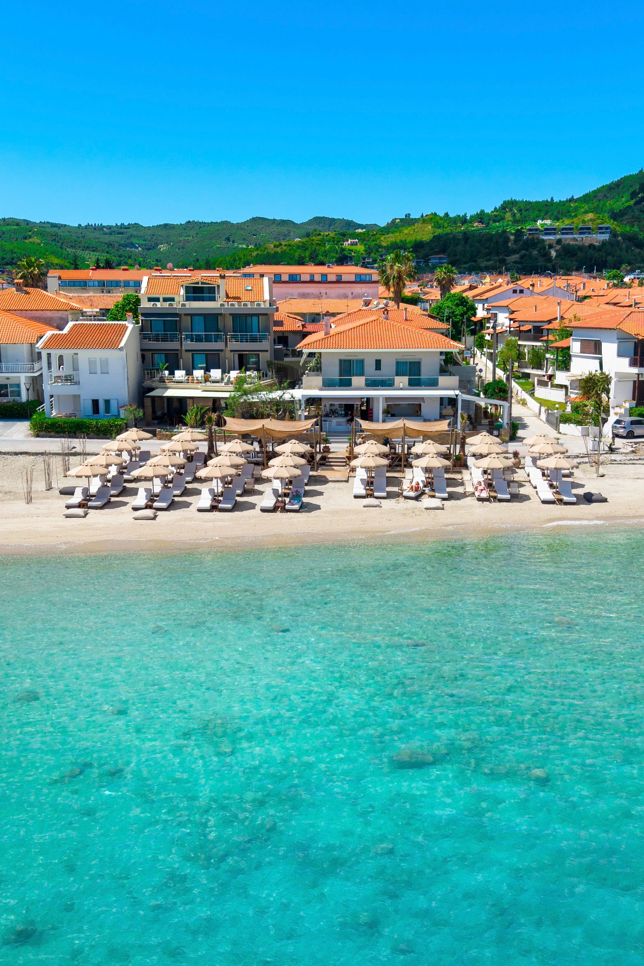 Beachfront resort panorama overlooking the Aegean