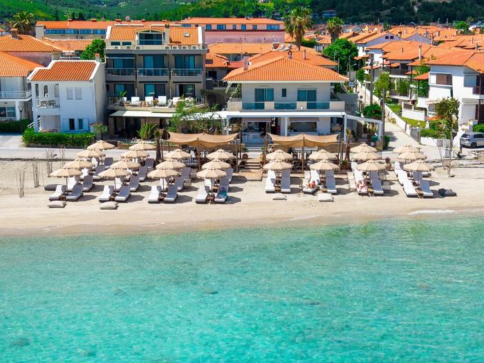 Beachfront resort panorama overlooking the Aegean