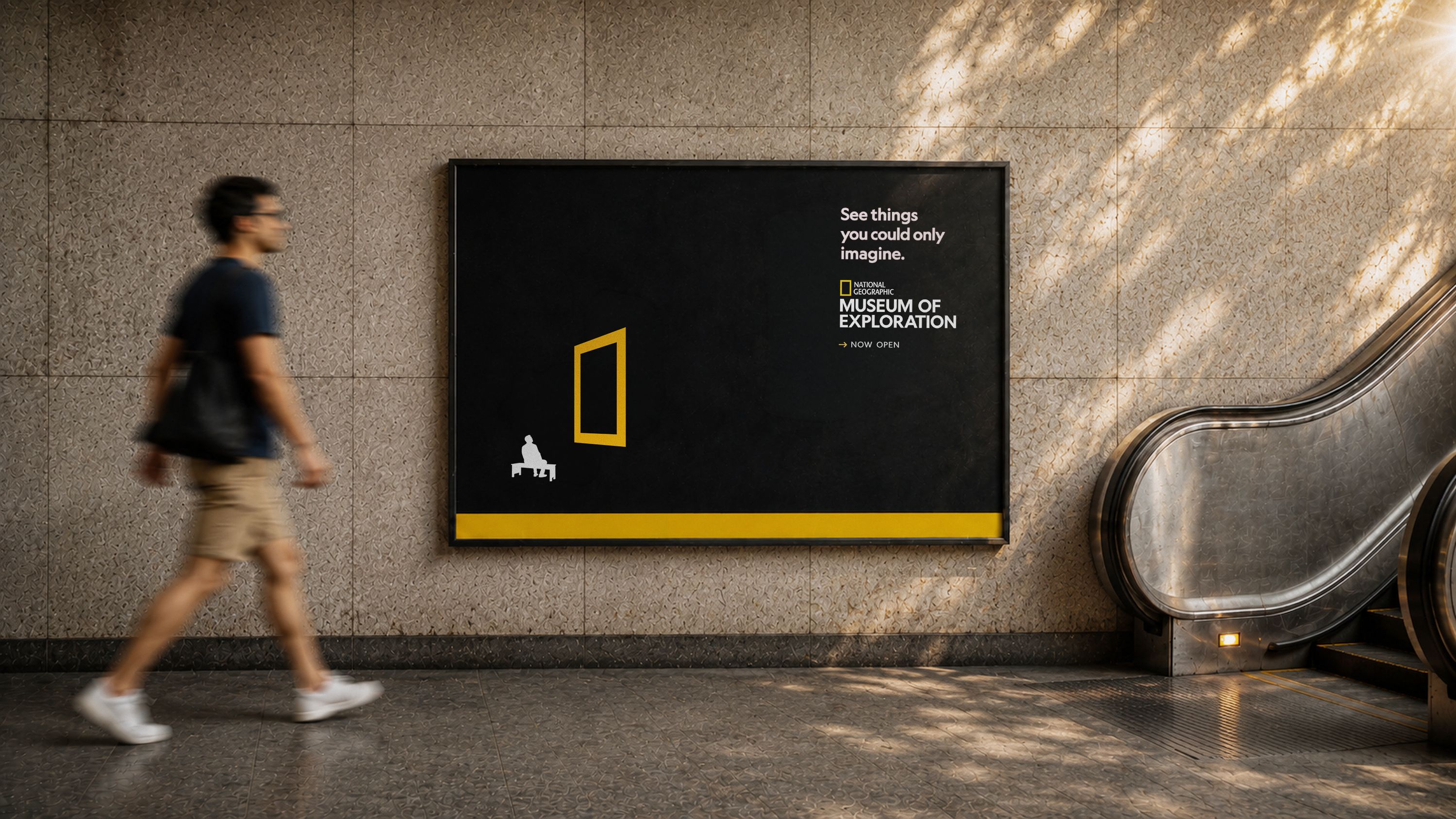 National Geographic Museum of Exploration advertisement in a transit station reading “See things you could only imagine.”