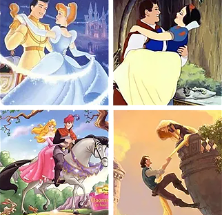 Disney Princess Dream Big, Princess campaign collage featuring Cinderella, Snow White, Aurora, and Rapunzel with their princes.