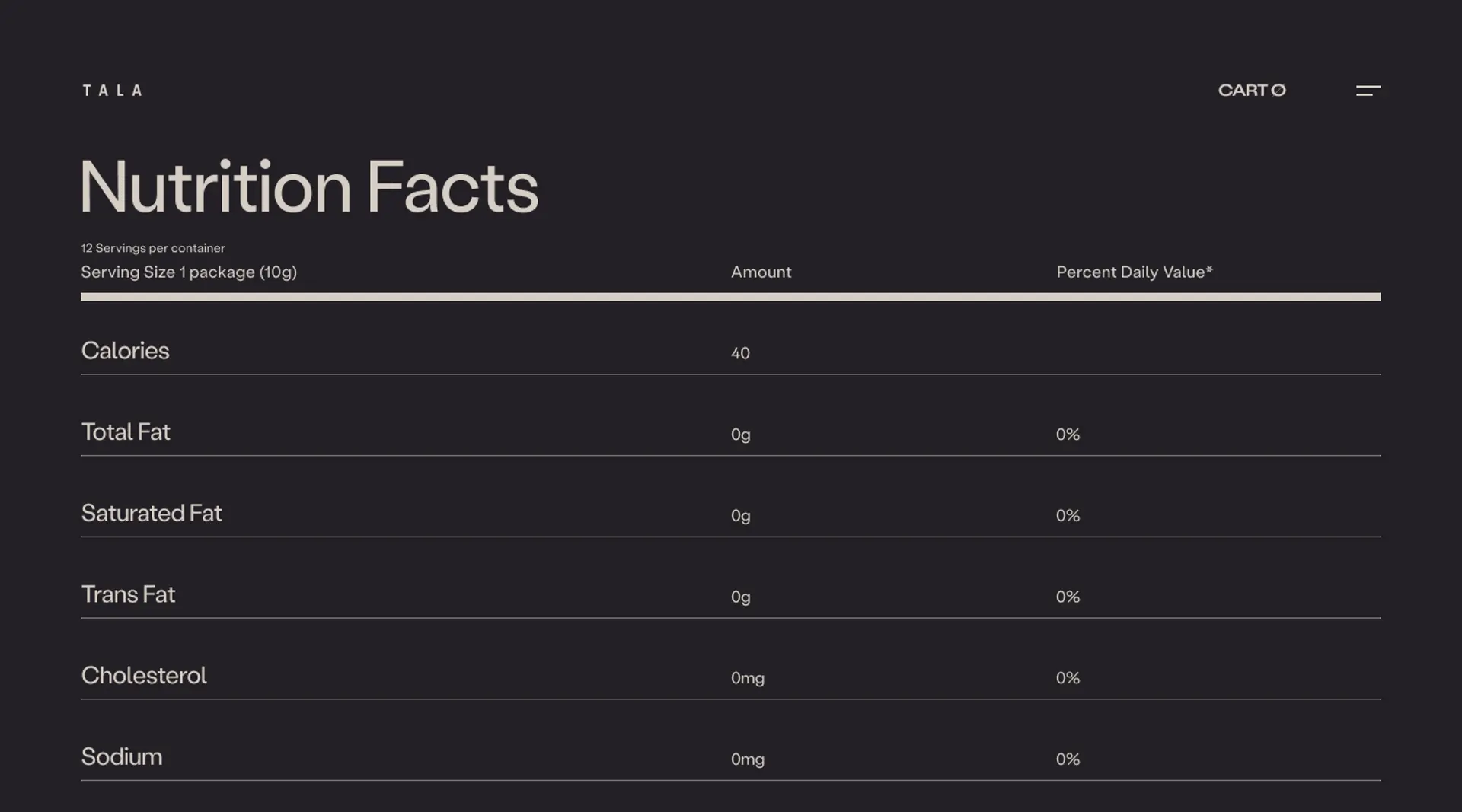 TALA Nutrition Facts