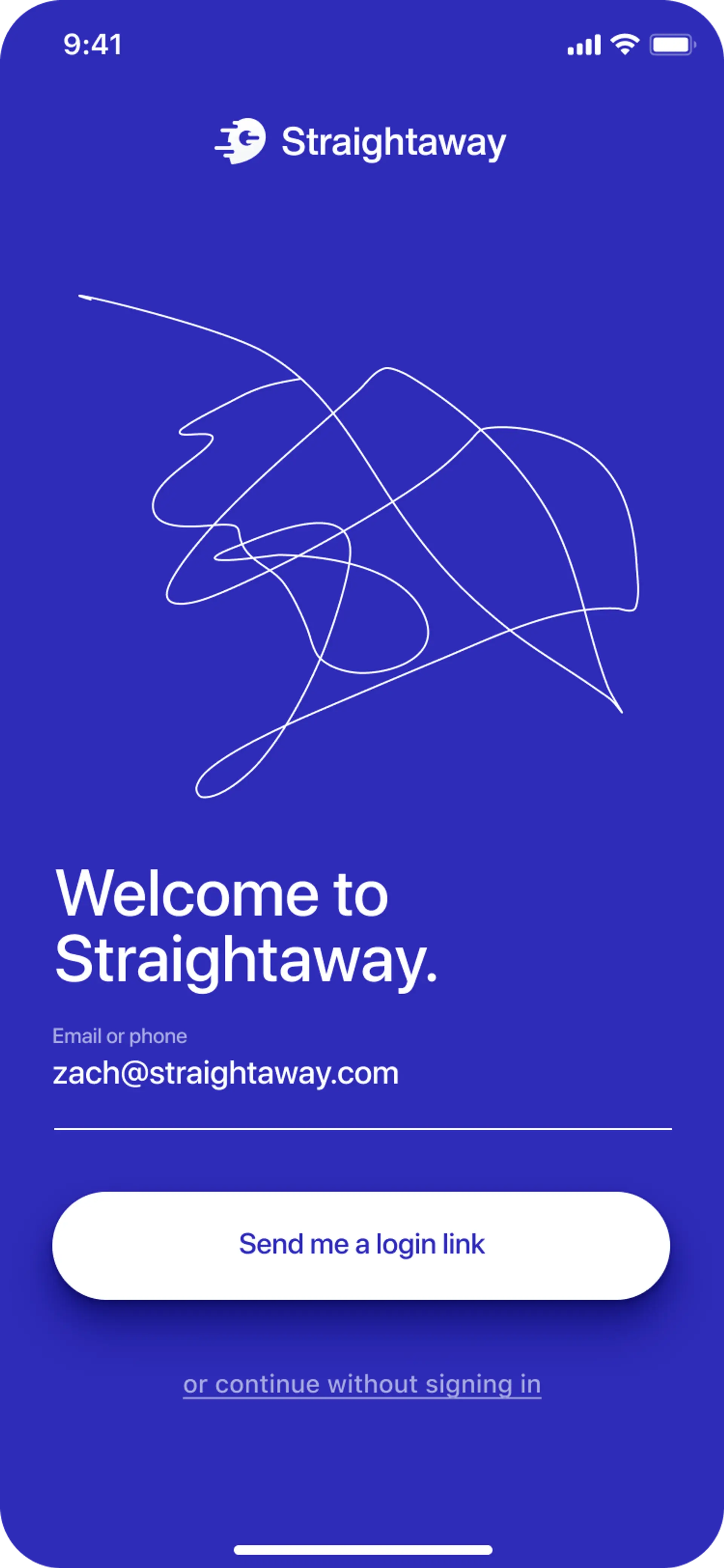 Straight Away Welcome Screen