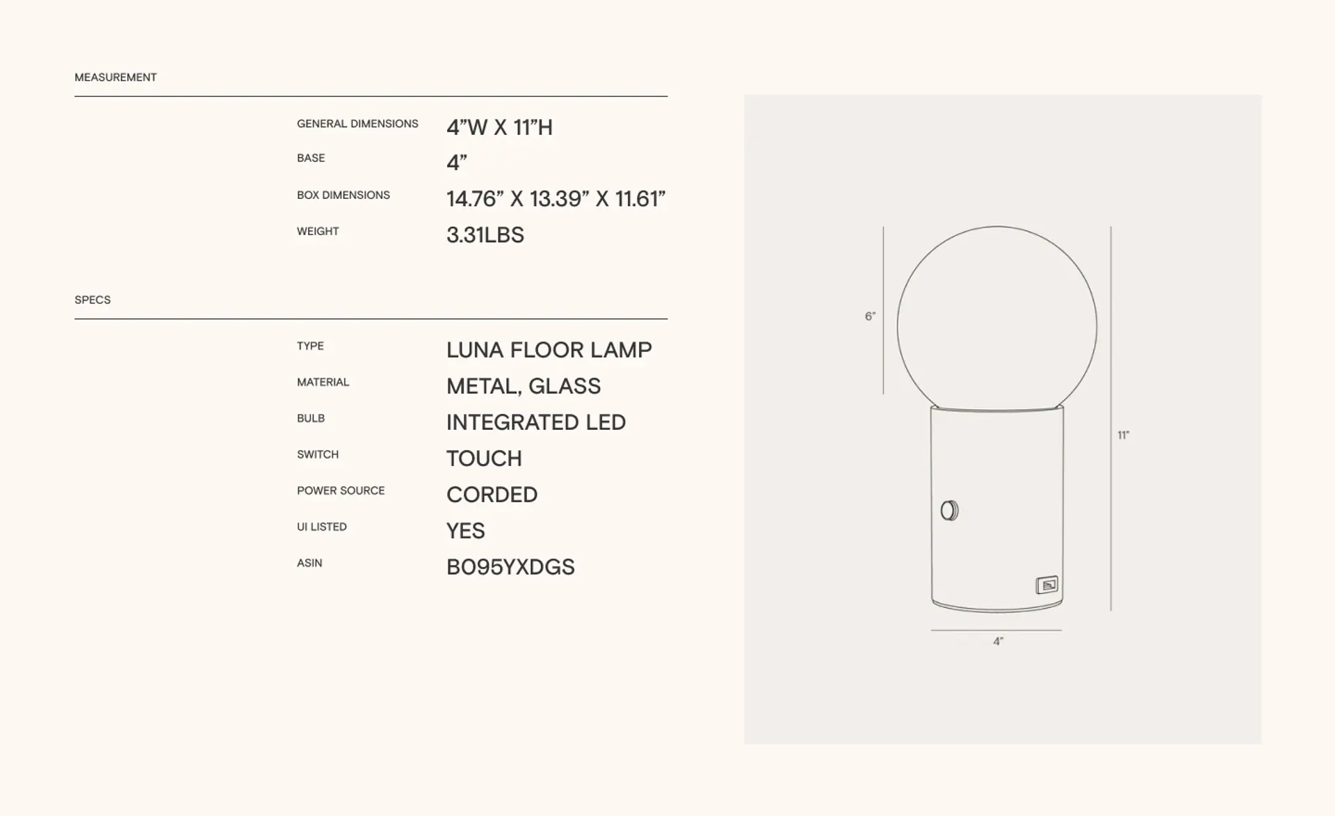 Brightech Product Specs