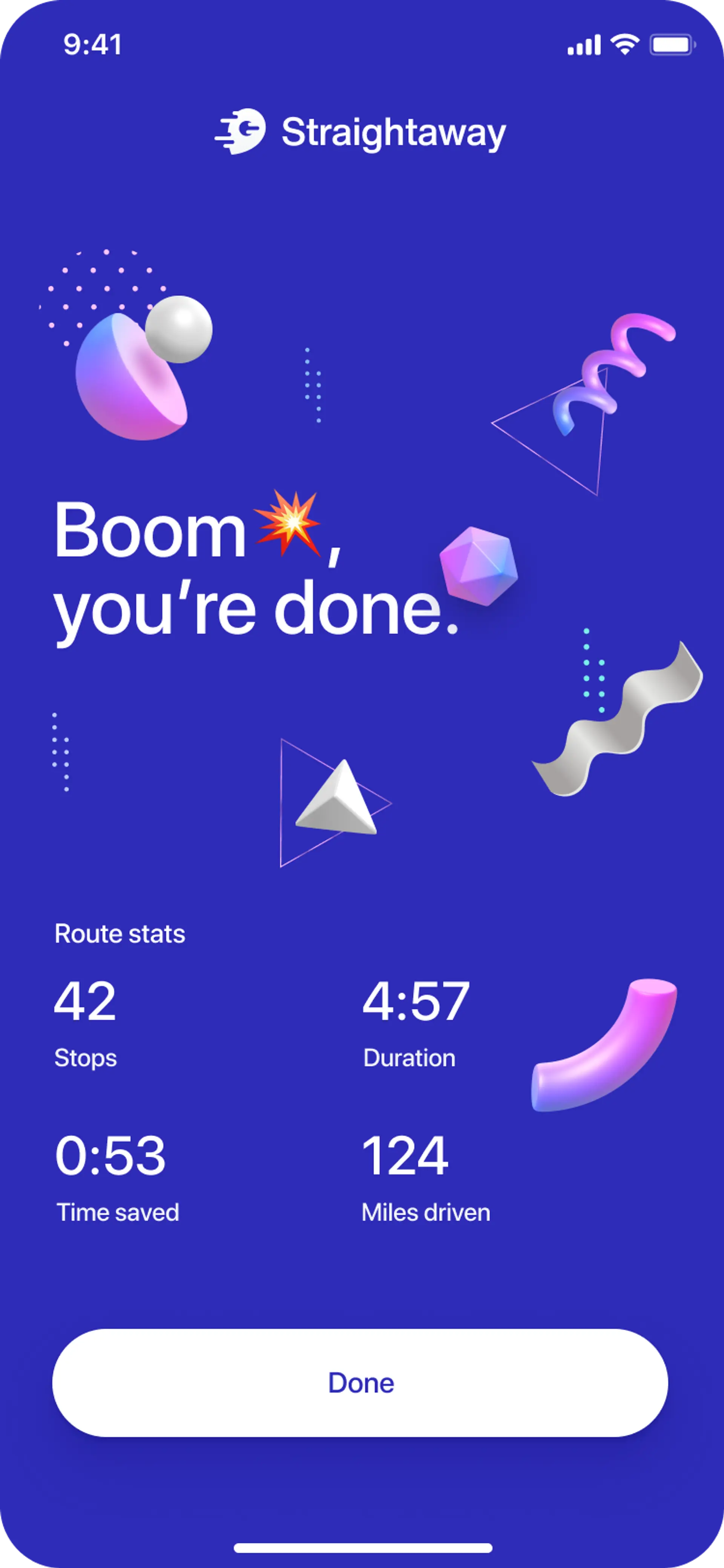 Straight Away Route Complete Screen