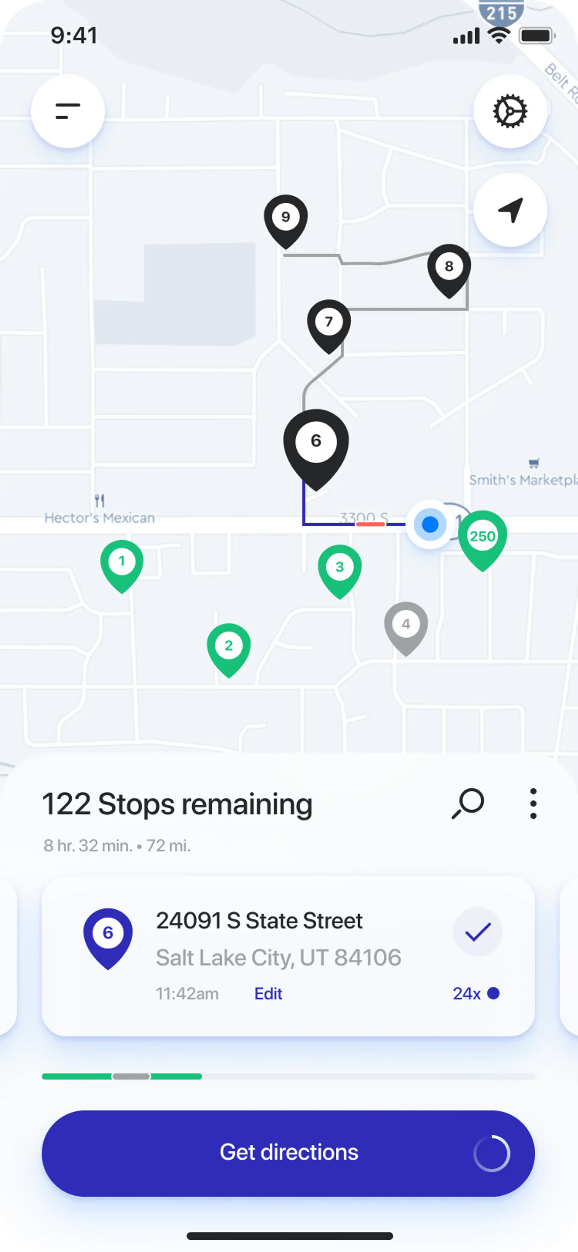 Straight Away Route in Progress Screen