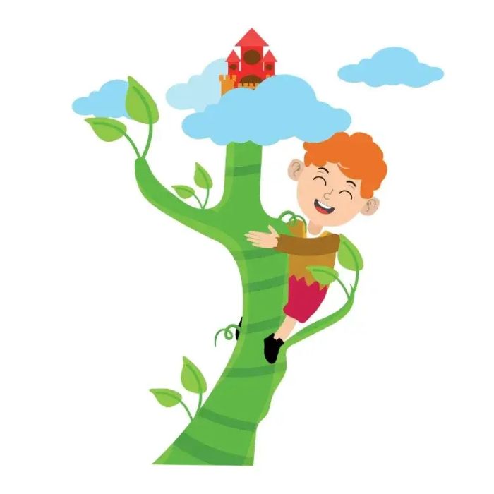 Giant beanstalk growing up to the clouds adventure story