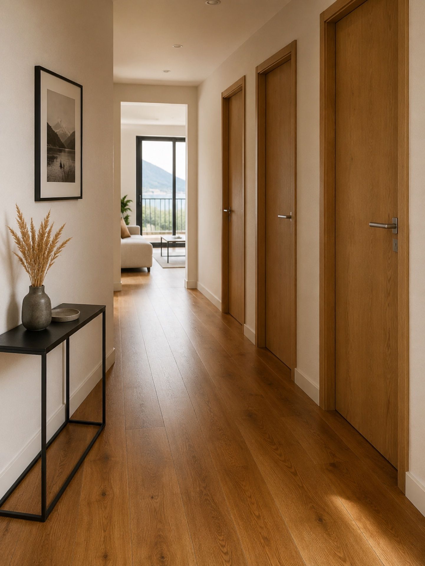 Couloir intérieur de l'appartement — perspective parquet contrecollé chêne