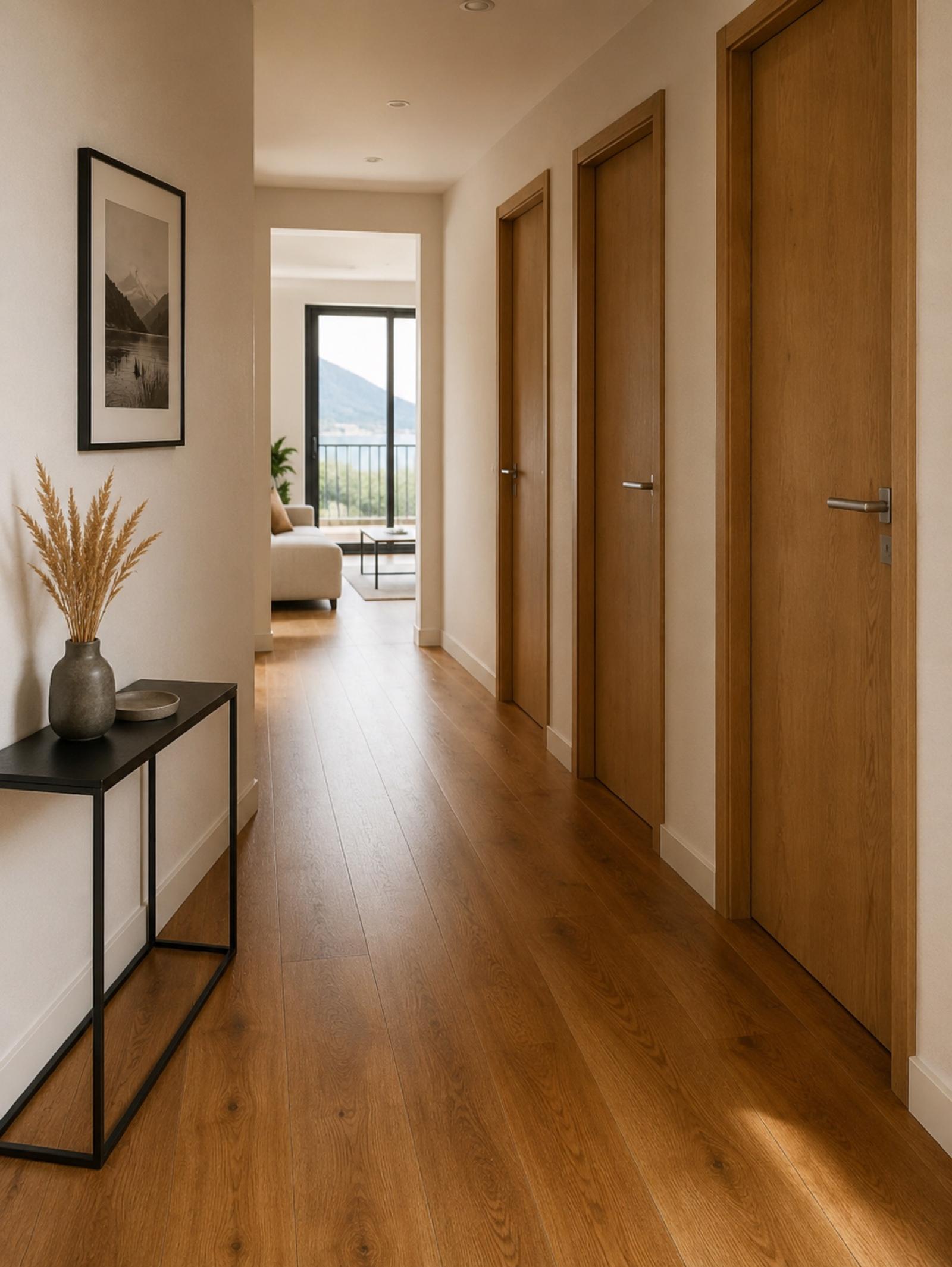 Couloir intérieur de l'appartement — perspective parquet contrecollé chêne