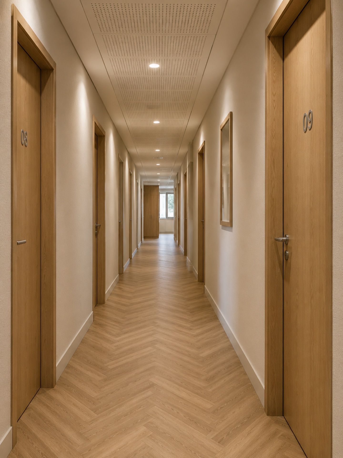 Couloir administratif de la mairie de Cognin — perspective LVT acoustique