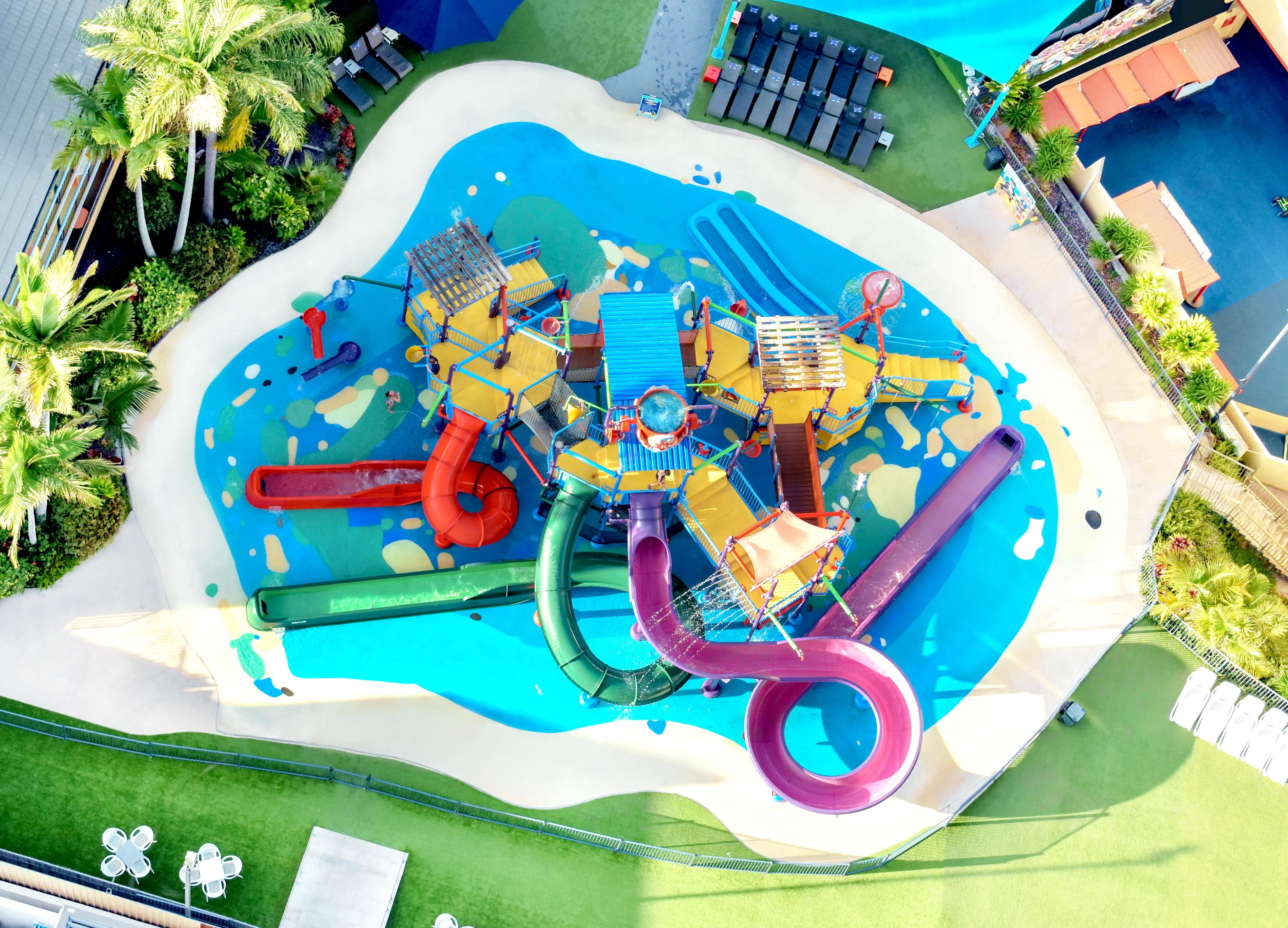 Aerial view of the main waterpark at Paradise Resort Gold Coast
