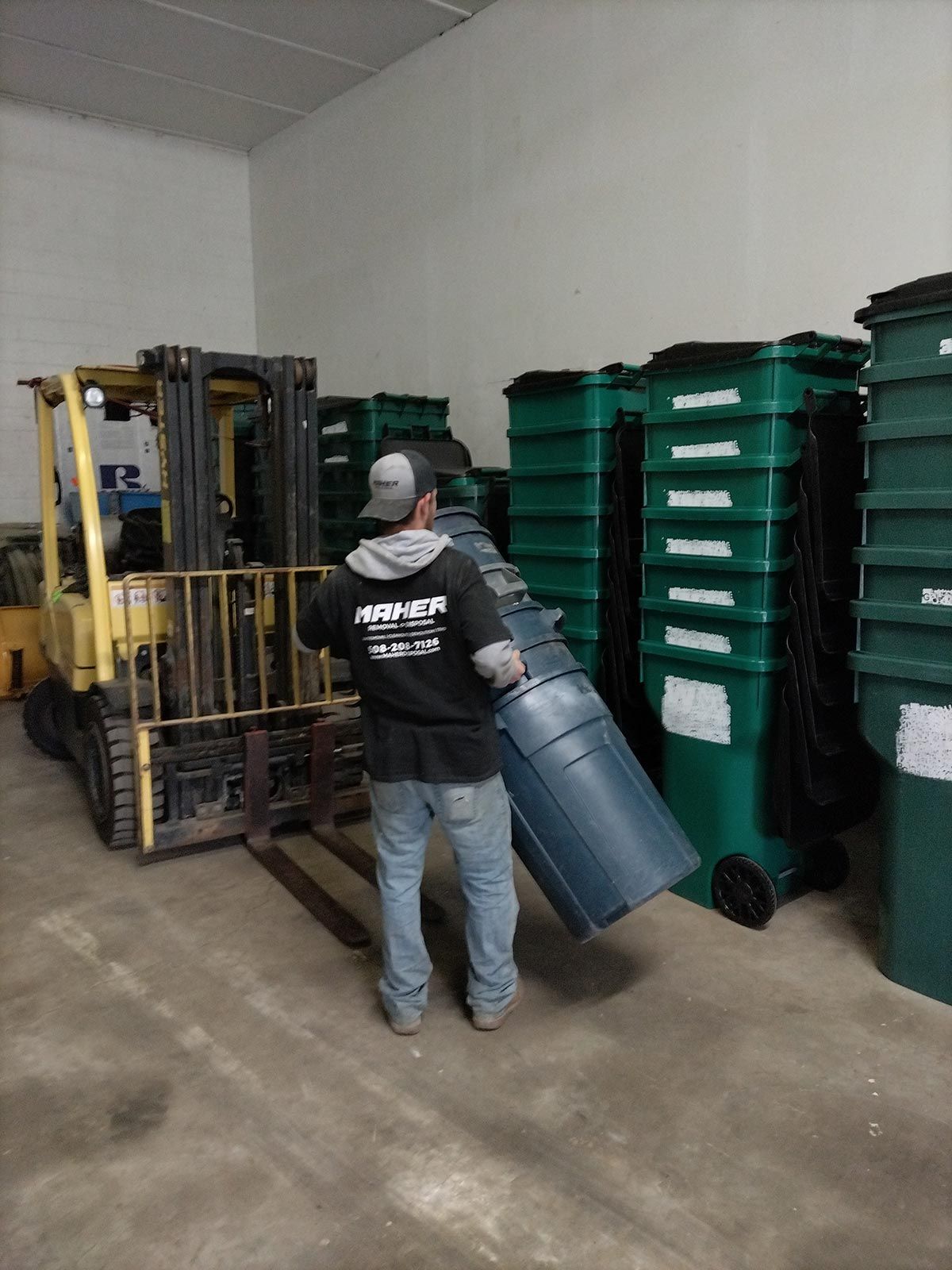 Maher Removal & Disposal has a variety of 64 gallon and 96 gallon trash barrels and bins for garbage collection services.