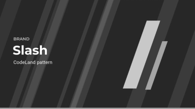 CodeLand brand pattern with blue and orange slashes: Greyscale