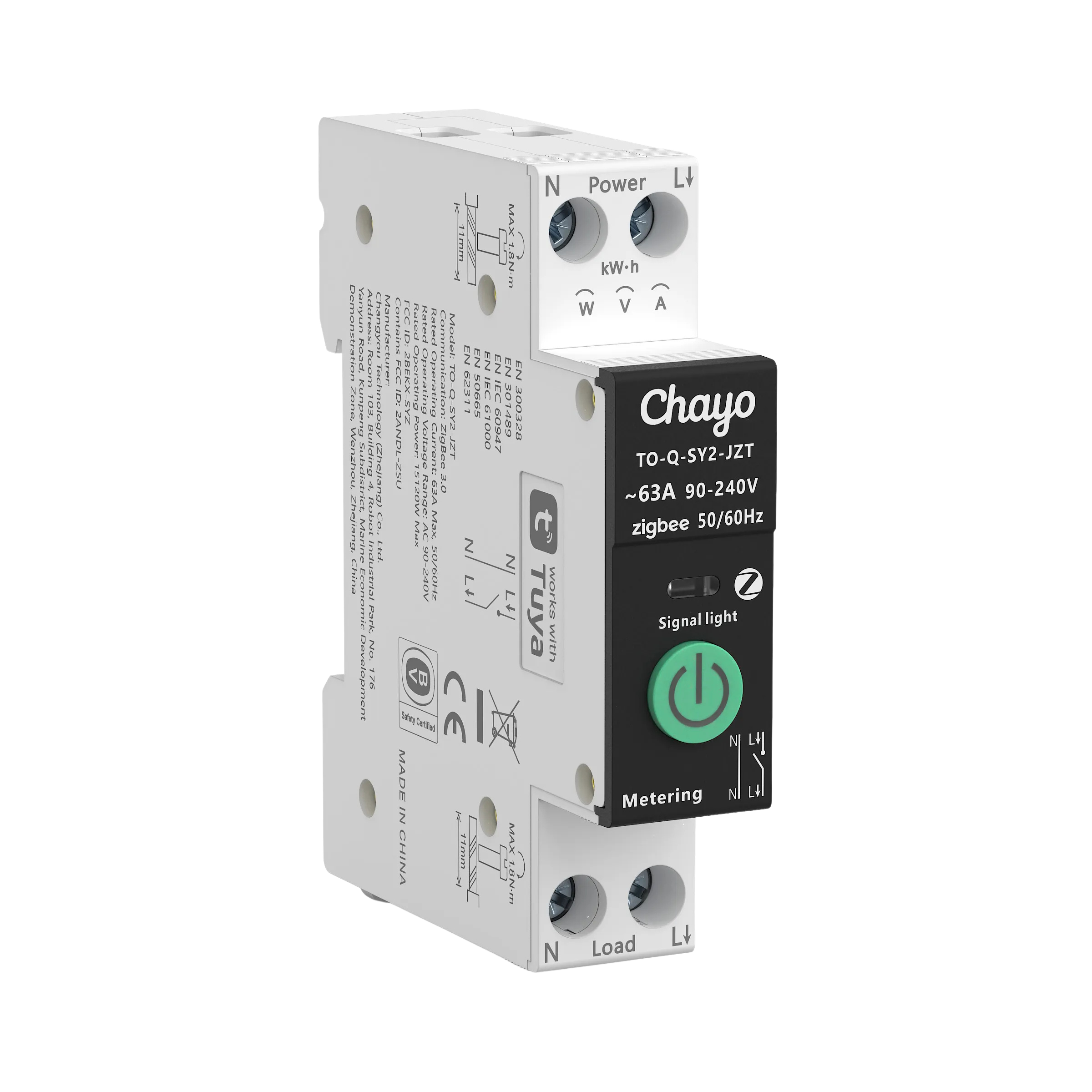 Interruptor magnetotérmico inteligente Tongou TO-Q-SY2-163JZT Zigbee para carril DIN con monitorización energética