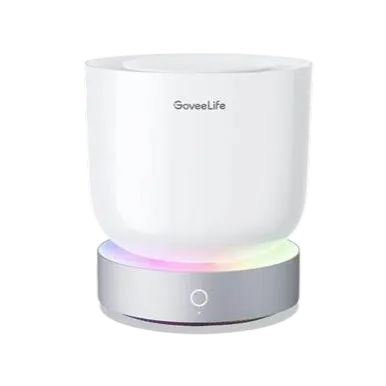 Difusor inteligente GoveeLife H7161 con luz ambiental y vapor funcionando en una habitación