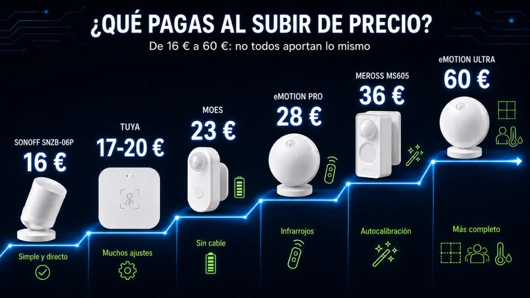 Tabla comparativa de sensores de presencia: Precios