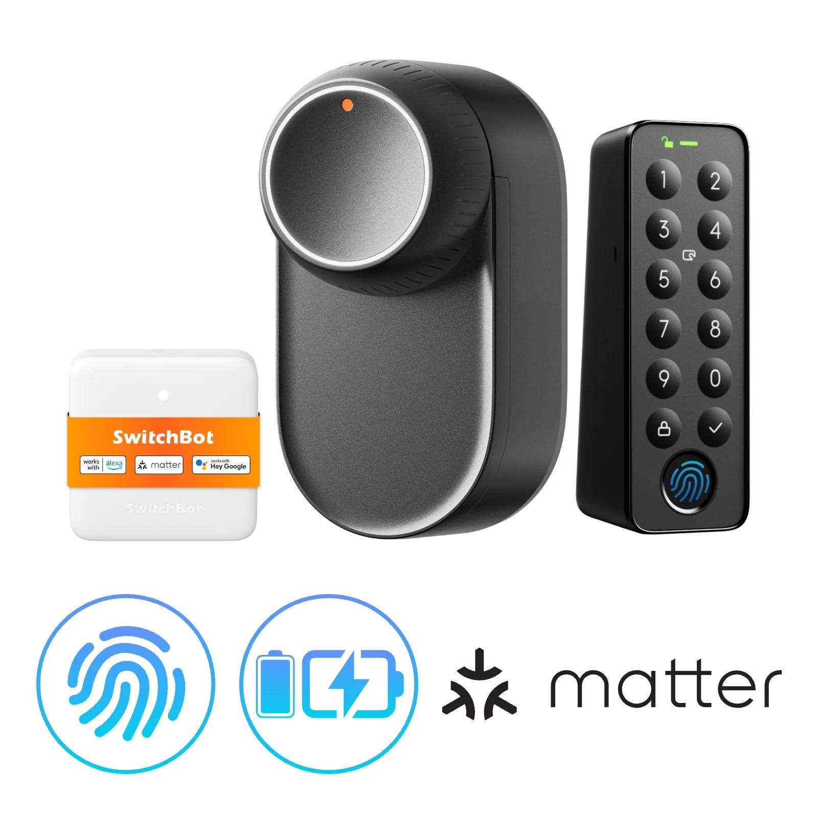 SwitchBot Lock Ultra Touch Combo con cerradura inteligente, Hub Mini Matter y teclado con huella