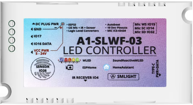 SMLIGHT SLWF-03 controlador ESP32 WLED Sound Reactive para tiras LED direccionables con micrófono, IR y Home Assistant