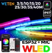 Kit WLED RGBIC COB impermeable 24V con controlador ESP32, micrófono y tira LED WS2811 en tubo de silicona