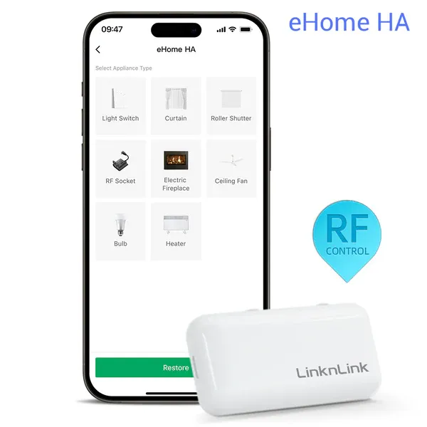 LinknLink eHome HA hub RF 433 MHz compatible con MQTT y Home Assistant