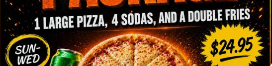 Slice n Bites Large Pie, Double Fries, and 4 sodas for only $24.99!!!