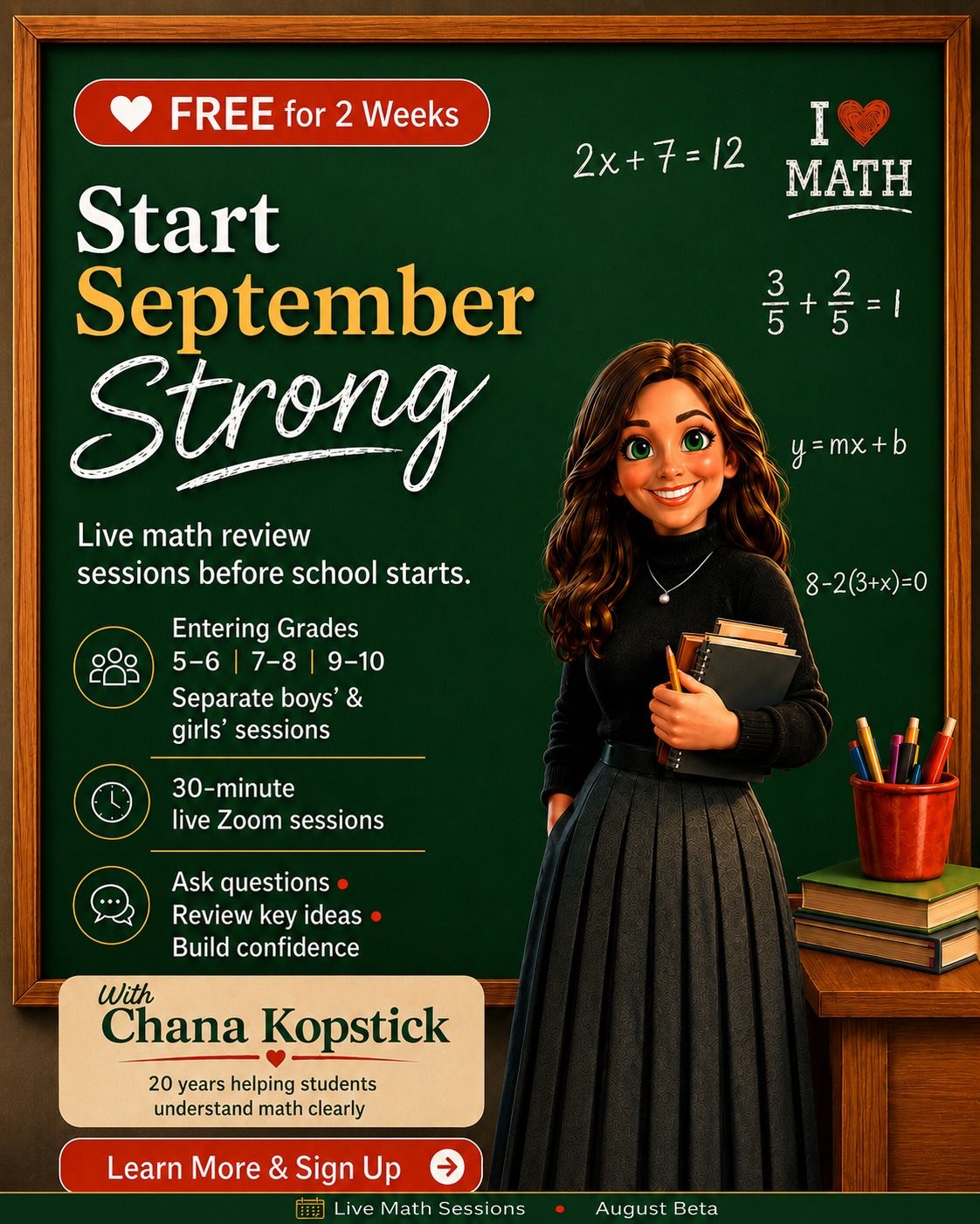 Start September Strong — FREE  math review clinics — 2 Weeks Only!