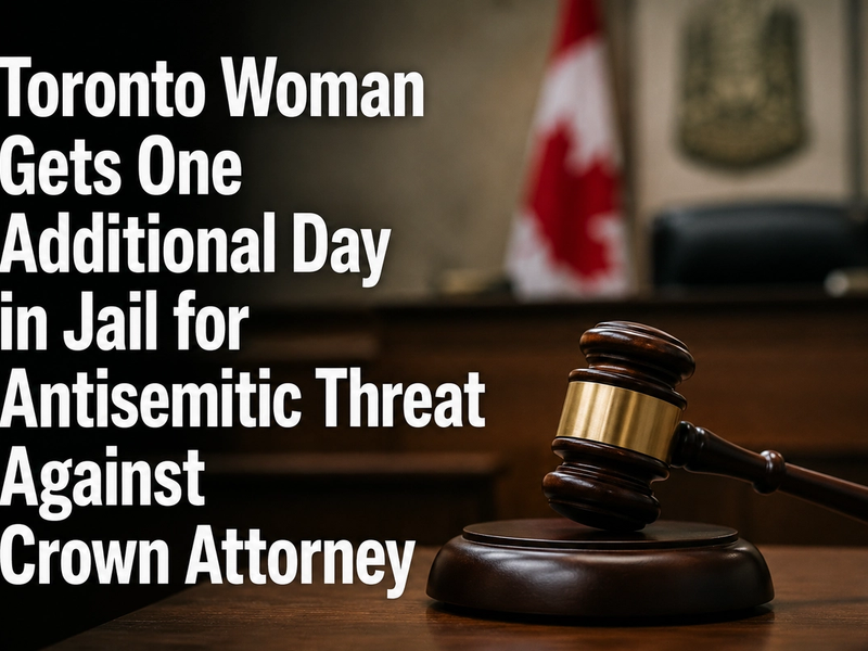 Toronto Woman Gets One Additional Day in Jail for Antisemitic Threat Against Crown Attorney