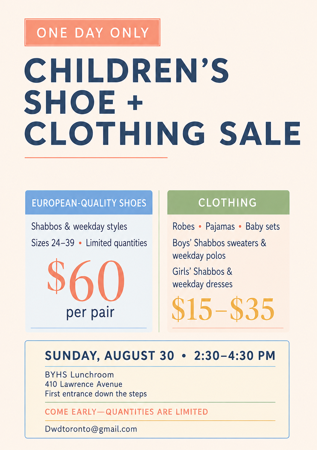 TODAY! KIDS CLOTHING/SHOE SALE