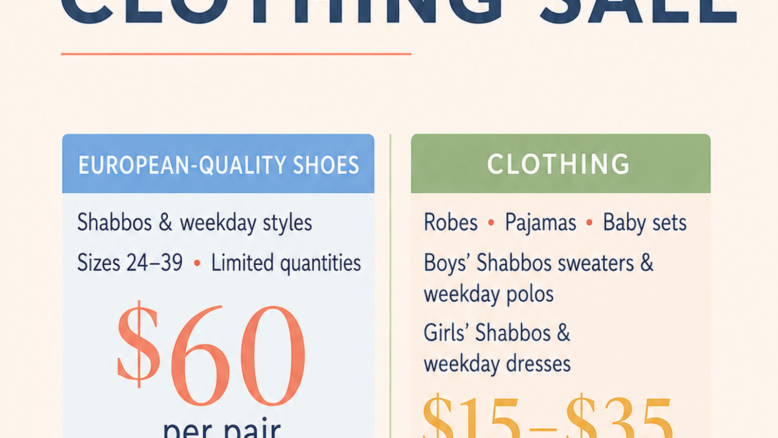 TODAY! KIDS CLOTHING/SHOE SALE