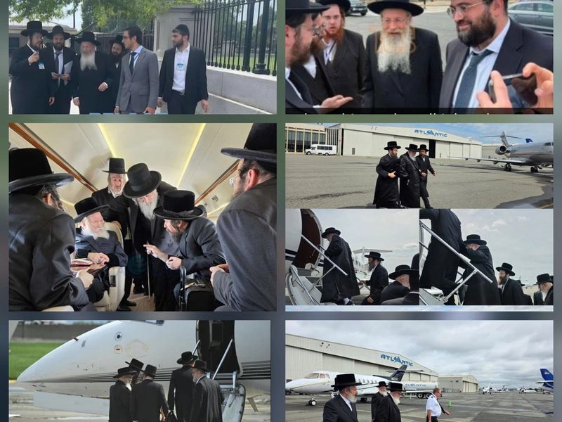 Photo collage of Chassidishe Rebbes and Rav Malkiel Kotler on their way to the White House