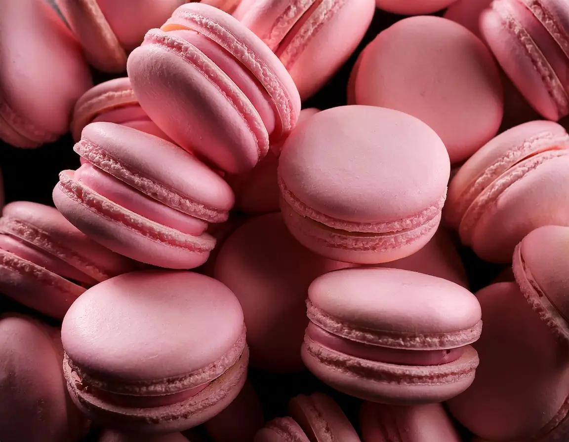 Délicieux macaron framboise utilisé pour la glace artisanale Macaron de Paris Poignée d'Amour