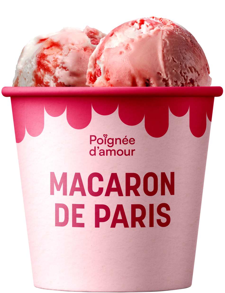 Pot de glace artisanale Poignée d'Amour parfum Macaron de Paris