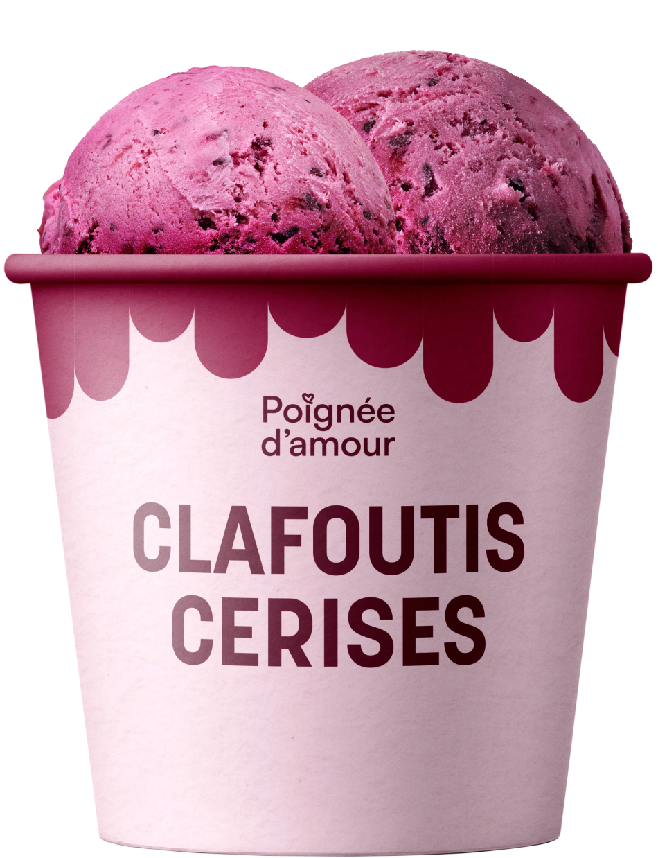 Pot de glace artisanale Poignée d'Amour parfum Clafoutis